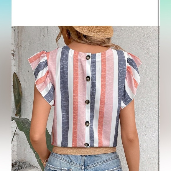 SHEIN Multicolor Striped Ruffle Sleeve Blouse - Picture 5 of 6
